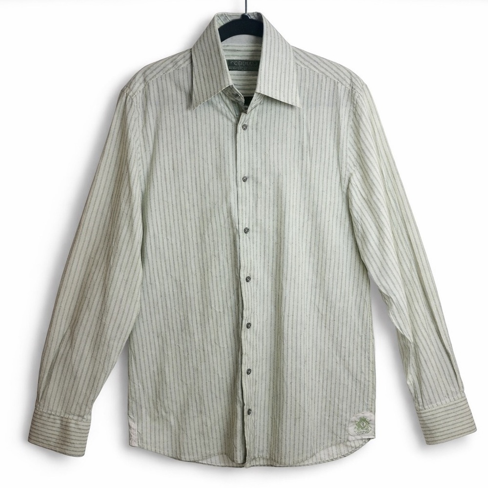 COOGI Men's Green & Gray Striped Button Down Shirt
